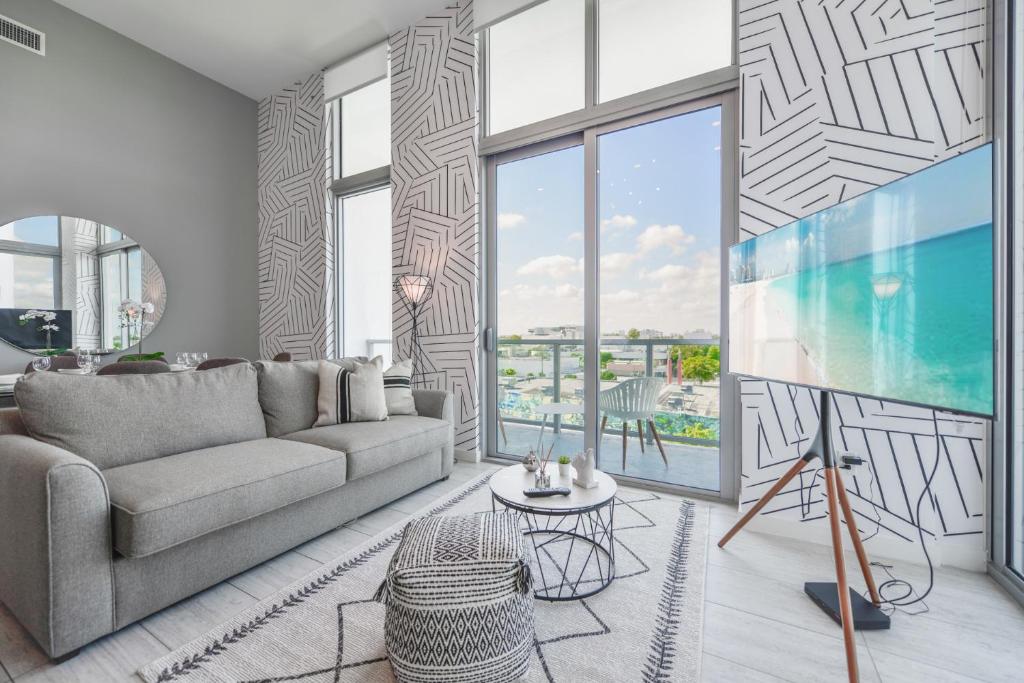 Aventura Condo Living Room with Balcony View